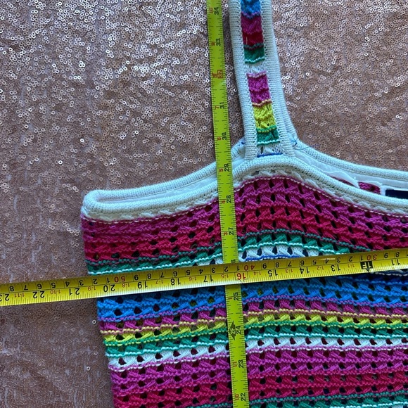 GAP vtg Multi Color Horizontal Stripe Crochet Mini Dress Sleeveless Sz M, Boho - Picture 8 of 8